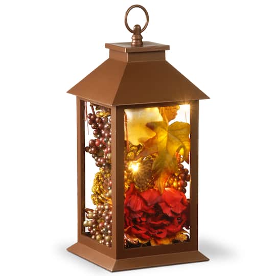 15" Fall Harvest Arrangement in LED Lantern